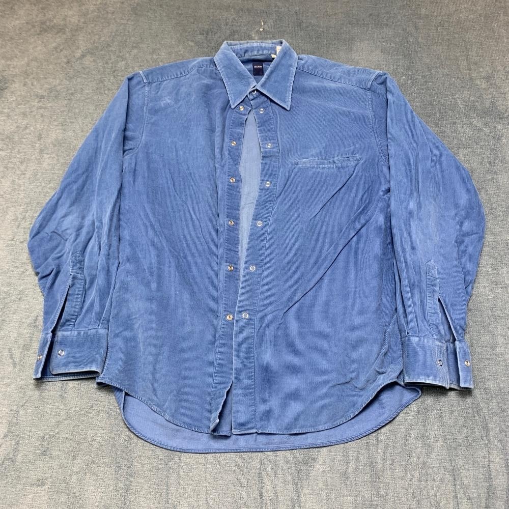 VTG Guide Series Corduroy Shirt Mens Medium Blue Cotton Pocket Pleated Snap